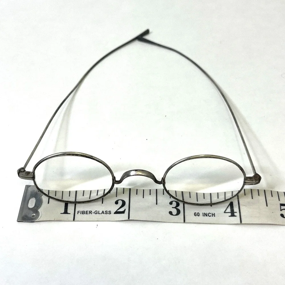 Antique Silver-Tone Oval Eyeglasses w Original Leather Sleeve Granny Glasses VTG